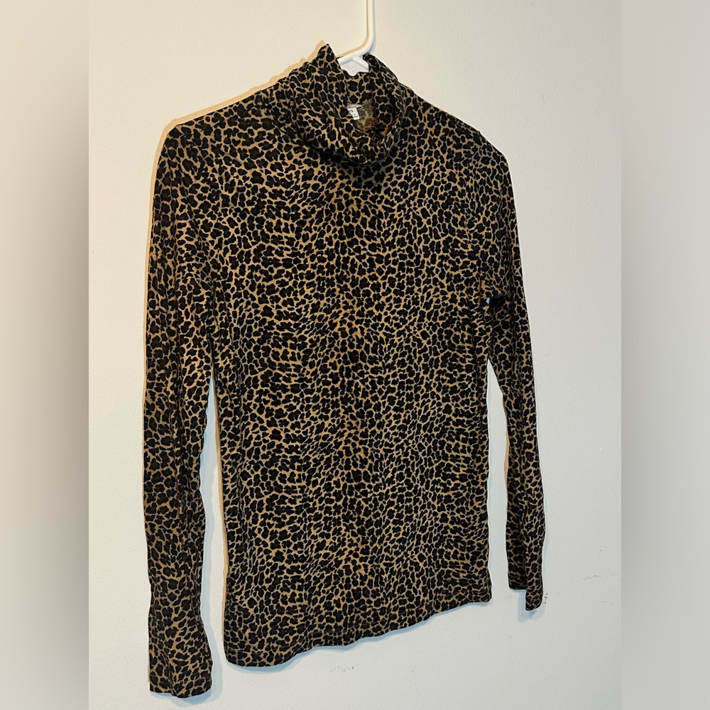 J. Crew Leopard Print Tissue Long Sleeve Turtleneck Brown Animal Print XS